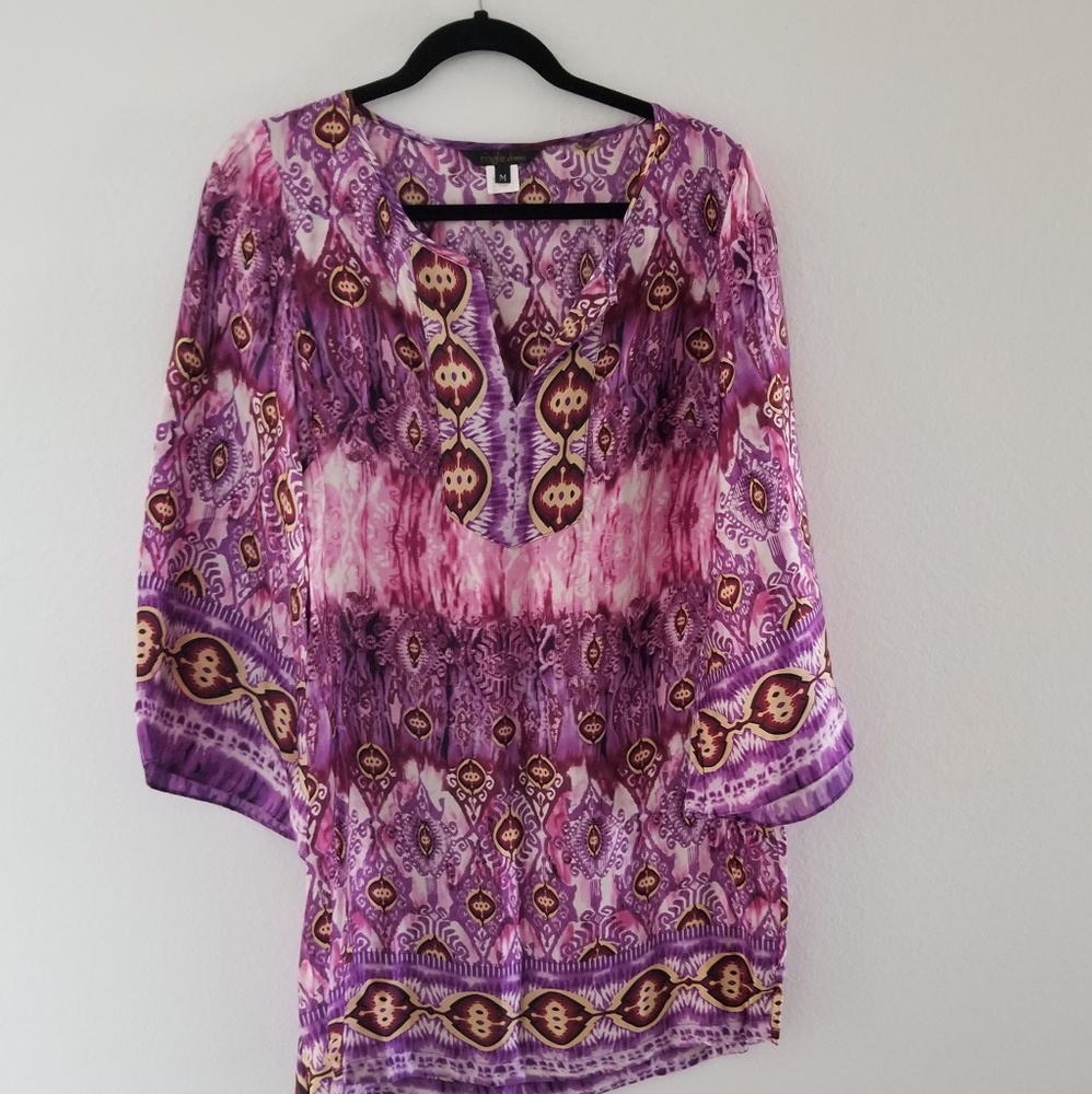 Bright tie dye Print long sleeve boho dress  m